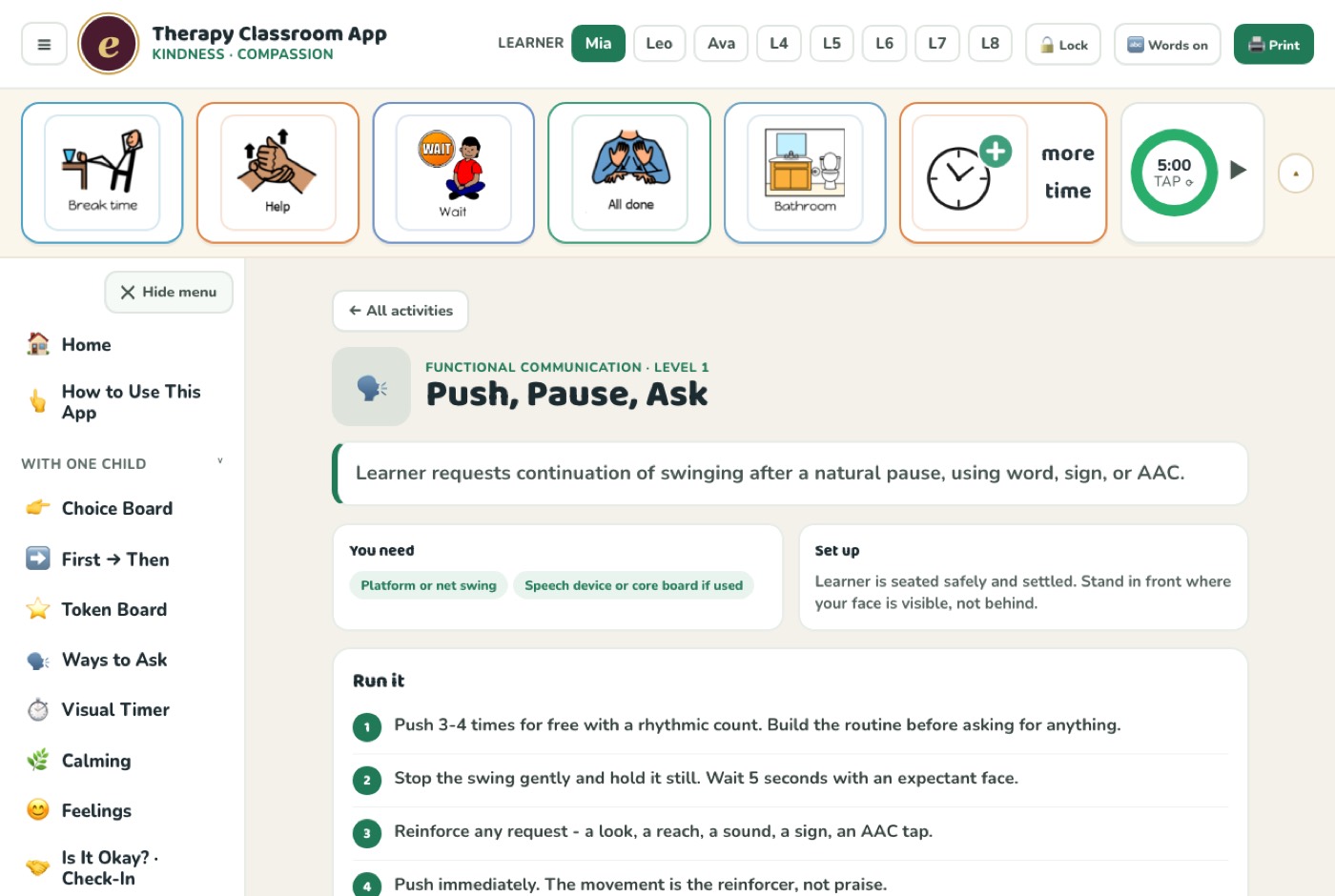 A teaching routine card with steps, scripts, and data targets
