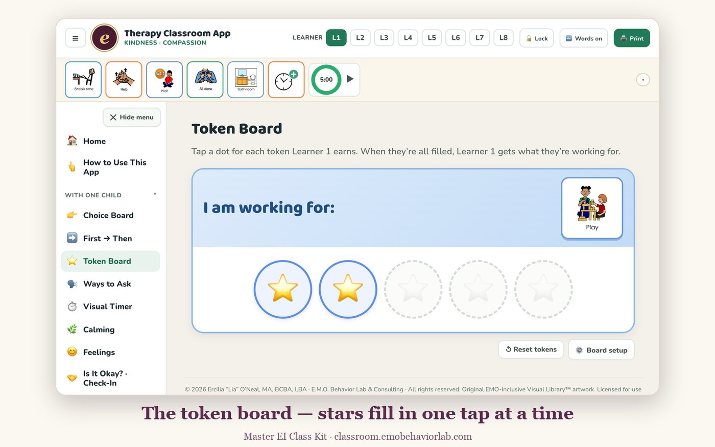 Token board — I am working for Play, with two stars earned